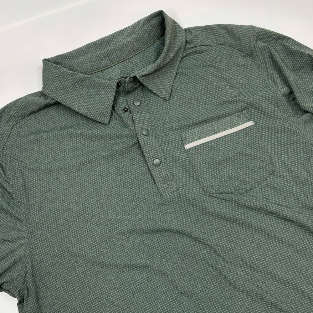Marmot Men's M Green Striped Nylon Short Sleeve Polo